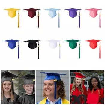 Выпускная шляпа для взрослых с кисточкой, однотонная, невыцветающая, выпускная шляпа бакалавра для средней школы, реквизит для косплея синий