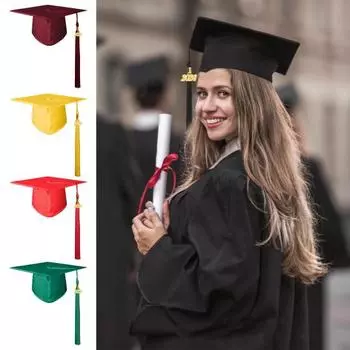 Выпускная шляпа для взрослых с кисточкой, однотонная, невыцветающая, выпускная шляпа бакалавра для средней школы, реквизит для косплея синий