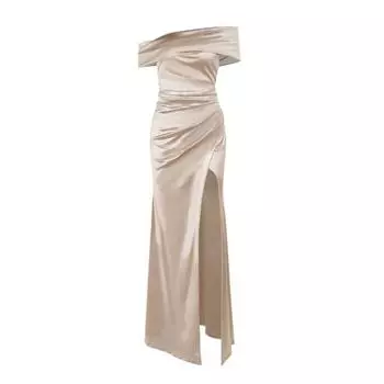 Выпускное платье для женщин с открытыми плечами, атласное, вечернее, для формальной вечеринки, с высоким разрезом, коктейльное, для гостьи на свадьбе, макси S