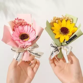 Выпускной День Учителя Букет Подсолнухов Вечный Цветок Мыло Цветочный Подарок с Подарочной Коробкой ко Дню Святого Валентина светло-синий/жёлтый