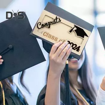 Выпускной деревянный держатель для денег Класс 2024 Кошелек для выпускников Ящик для хранения наличных Конверт Фоторамка Подарок для денег Выпускная вечеринка Украшение рабочего стола A