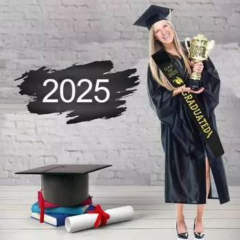 Выпускной палантин 2025 года, унисекс, для взрослых, выпускной, атласная лента, лента для выпускного класса 2025 года, пояс для этикета для выпускников для академических выпускных вечеров белый