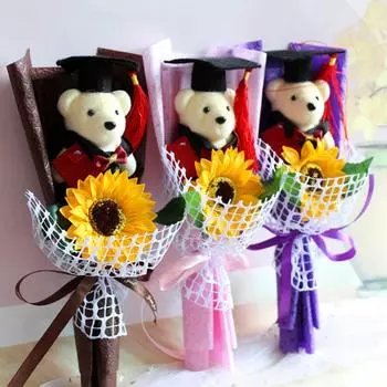Выпускной романтический медведь роза суп цветок мультфильм букет вечерние свадебные украшения фестиваль подарок для Sunflower Graduation Bear Purple