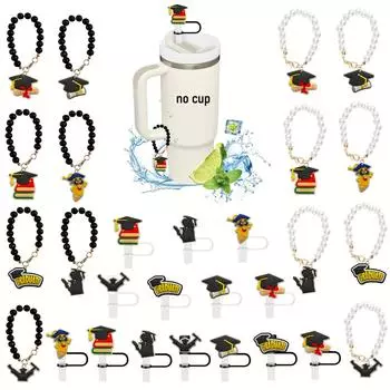Выпускной сезон, украшение для вечеринки, подарки, подвеска в виде шляпы бакалавра, силиконовая соломенная кепка, жемчужная цепочка One Size
