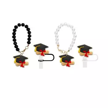 Выпускной сезон, украшение для вечеринки, подарки, подвеска в виде шляпы бакалавра, силиконовая соломенная кепка, жемчужная цепочка One Size