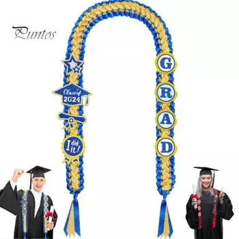 Выпускной венок, лента, лей, 2024, двойной плетеный браслет ручной работы, ожерелье, гирлянда с блестящими булавками, поздравления, подарки для него, ее средняя школа синий