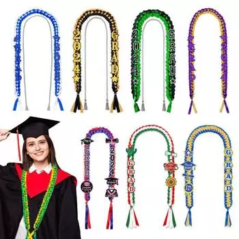 Выпускной венок лента лей 2024 ручной работы двойной плетеный браслет ожерелье гирлянда с синий