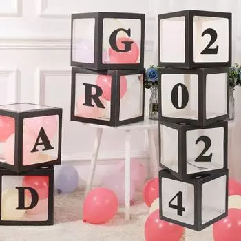 Выпускные коробки с воздушными шарами ручной работы 2024 года Поздравления Черные коробки для выпускников Университет Style 5