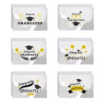 Выпускные открытки с конвертами и наклейками - 6 дизайнерских дизайнов - идеально подходят для подарков и праздничных принадлежностей на выпускной в колледже или средней школе One Size