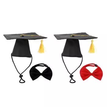 Выпускные шапочки для домашних животных с галстуком-бабочкой и ошейником Выпускные шапочки для собак и мелких домашних животных Black