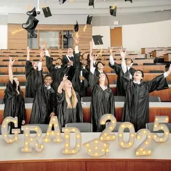 Выпускные светящиеся буквы 2025 года Выпускные светодиодные буквы Знаки Поздравляем с окончанием учебы B золотистый