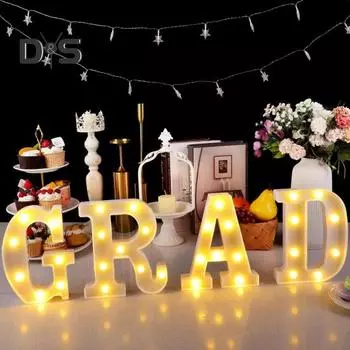 Выпускные светящиеся буквы 2025 года Выпускные светодиодные буквы Знаки Поздравления Выпускной вечер принадлежности для детского сада Дошкольное учреждение Средняя школа колледж B чёрный