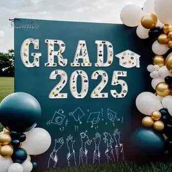 Выпускные светящиеся буквы 2025 года Выпускные светодиодные буквы Знаки Поздравления Выпускной вечер принадлежности для детского сада Дошкольное учреждение Средняя школа колледж B чёрный