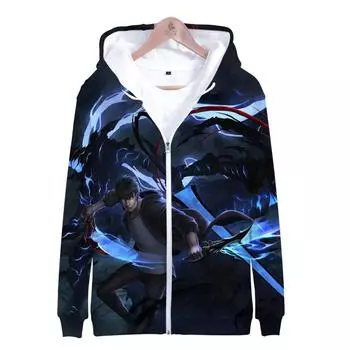 Выравнивающая толстовка соло, 3D унисекс, толстовка на молнии для женщин/мужчин, с длинным рукавом, уличная одежда в стиле Харадзюку, корейская одежда в стиле манга XL