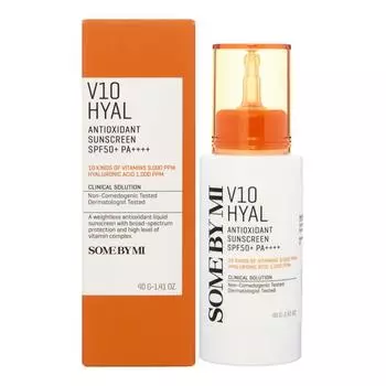 Выравнивающий тон кожи солнцезащитный крем для лица с гиалуроновой кислотой и комплексом витаминов SOME BY MI V10 HYAL ANTIOXIDANT SUNSCREEN 40мл