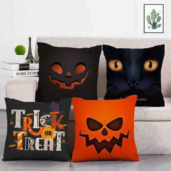 Выражение призрака на Хэллоуин с принтом, чехол для подушки, льняная подушка, украшение для дома, декоративная наволочка T383 40x40cm