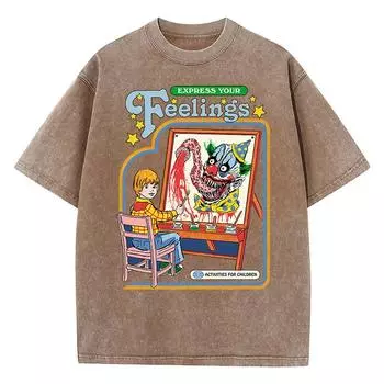 Выразите свои чувства, нарисуйте клоуна, стираные ретро-футболки для мужчин, модные уличные дышащие футболки, свободные хлопковые футболки, одежда, футболка S фиолетовый