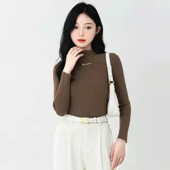 Вырез изнутри, облегающий базовый свитер для женщин, осенне-зимний трикотаж, свитер-пуловер с полувысоким воротом S белый