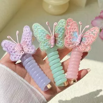 Вышитая бабочка из телефонного провода, повязка для волос, простая, милая, плетеная резинка для волос, высокоэластичный, креативный головной убор в виде конского хвоста синий