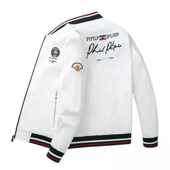 Вышитая бейсбольная форма Мужское пальто для полетов Корейская повседневная мужская куртка XXL белый