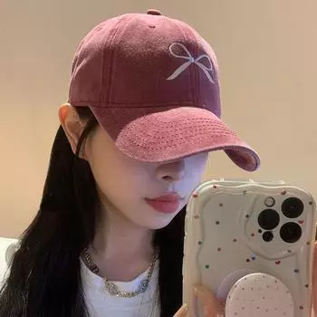 Вышитая бейсболка с бантом бейсболка с вышивкой шляпа от солнца модная бейсболка с бантом для девочки розовый
