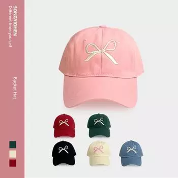 Вышитая бейсболка с бантом, хлопковая шляпа от солнца, бейсболка с бантом для улицы синий