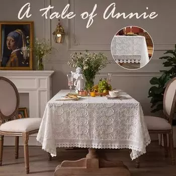 Вышитая белая кружевная скатерть из 100% хлопка, роскошная скатерть для свадебной вечеринки, гостиной, спальни, скатерть для американского декора стола 90x90cm