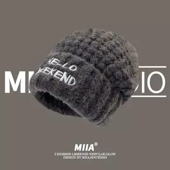 Вышитая буква новая шерстяная шапка осень и зима универсальная повседневная защита ушей теплая вязаная шапка большая окружность головы показывает маленькое лицо M56-58cm розовый