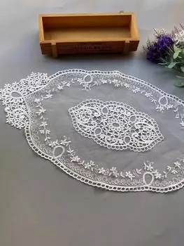 Вышитая дорожка для стола, кружевная настольная лампа, аксессуары для диванных подушек, ткань One Size белый