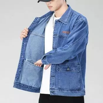 Вышитая джинсовая куртка мужская свободная куртка оснастка может быть японской джинсовой курткой больших размеров XXXXXL синий