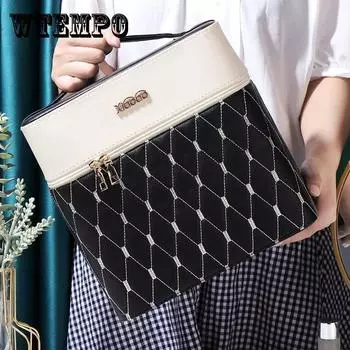 Вышитая клетчатая косметичка, кожаная коробка для хранения средств по уходу за кожей, дорожная портативная косметичка 21.5*15*16cm зелёный