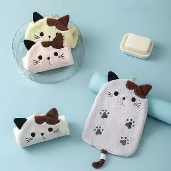Вышитая кошка салфетка типа мягкого подвесного типа двойного назначения супер впитывающее полотенце для ванной комнаты кораллового бархата домашнего декора 1 шт. светло-серый