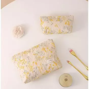 Вышитая косметичка из рами, хлопка и льна - портативное холщовое хранилище для помады и средств по уходу за кожей trumpet