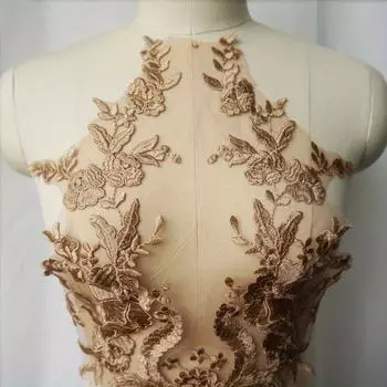 Вышитая кружевная аппликация, Вышивание цветочной ткани, нашивка на воротник из ткани для свадебного платья, одежда, поделки своими руками бронзовый