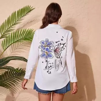 Вышитая литературная и художественная свежая рубашка весна-лето 2025 года, повседневная рубашка с длинными рукавами, топ S белый