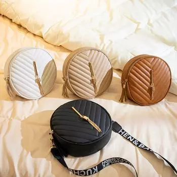 Вышитая маленькая круглая сумка с принтом на ремне через плечо Сумка через плечо Niche Design Женская сумка через плечо Женская белый