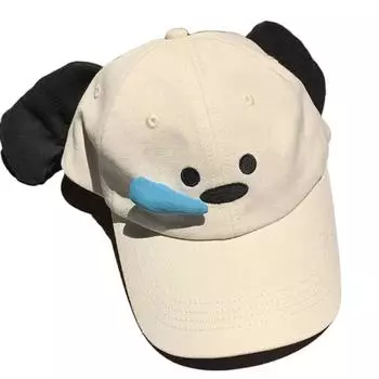 Вышитая мультяшная шляпа от солнца в корейском стиле, кепка с милой собакой, бейсболка для улицы бежевый