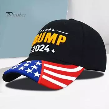 Вышитая надпись на бейсболке Трампа демонстрирует поддержку Америки и президента Трампа Предвыборная кампания президента 2024 года Митинг под американским флагом Вечеринки унисекс чёрный