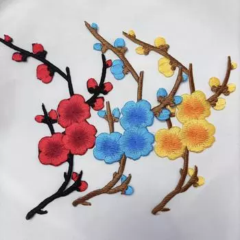 Вышитая нашивка на липучке «Цветок сливы»: Аксессуары для одежды своими руками 15*7cm кофейный/ярко-розовый