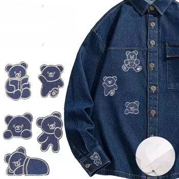 Вышитая нашивка наклейка мультфильм животное медведь одежда аксессуары ручная работа своими руками самоклеящаяся вышитая ткань наклейка B1L-A-1-1