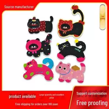 Вышитая нашивка с изображением кота и котенка: Милый мультяшный дизайн для одежды и шляп