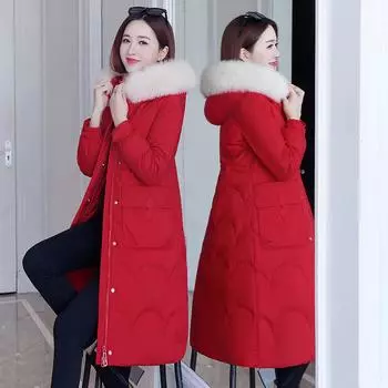 Вышитая одежда большого размера из хлопка с большим меховым воротником для толстой сестры 90 кг, тонкая, холодная одежда, куртка L красный