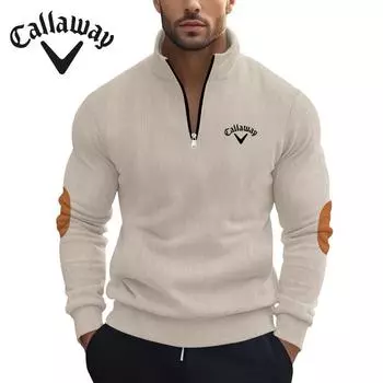 Вышитая осенне-зимняя новинка Callaway, однотонная мужская вельветовая повседневная толстовка с воротником-стойкой и длинными рукавами, в наличии S