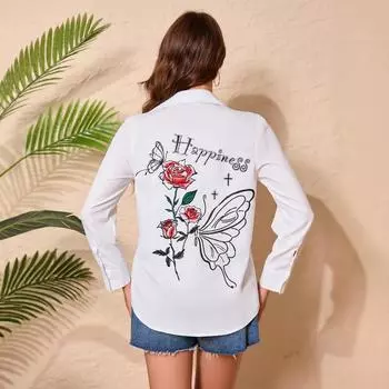 Вышитая основа Весна и осень простая белая осенняя рубашка с длинными рукавами новая рубашка темперамент S белый