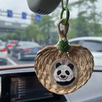 Вышитая панда, ручная работа, одуванчик, веер, подвеска для автомобиля, креативное зеркало заднего вида для салона автомобиля, декоративные аксессуары
