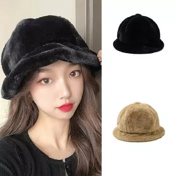 Вышитая плюшевая шапка рыбака женская зимняя милая симпатичная бархатная теплая плюшевая шапка-тазик розовый