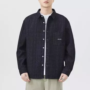 Вышитая рубашка Мужская Модная Универсальная Свободная Повседневная Американская Весенняя Новинка Рубашка M индиго
