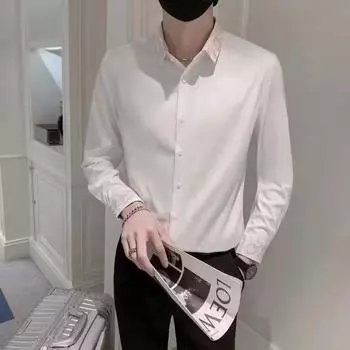 Вышитая рубашка с длинными рукавами, свободная рубашка, мужская летняя трендовая универсальная повседневная куртка M чёрный