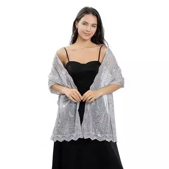 Вышитая шаль, шаль, платье, сценическая вечеринка, женская шаль с блестками, ужин, шаль со звездой и луной 60*190cm белый