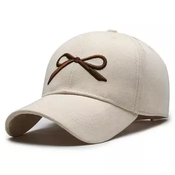 Вышитая шапка-бейсболка с бантом Весна Лето бежевый